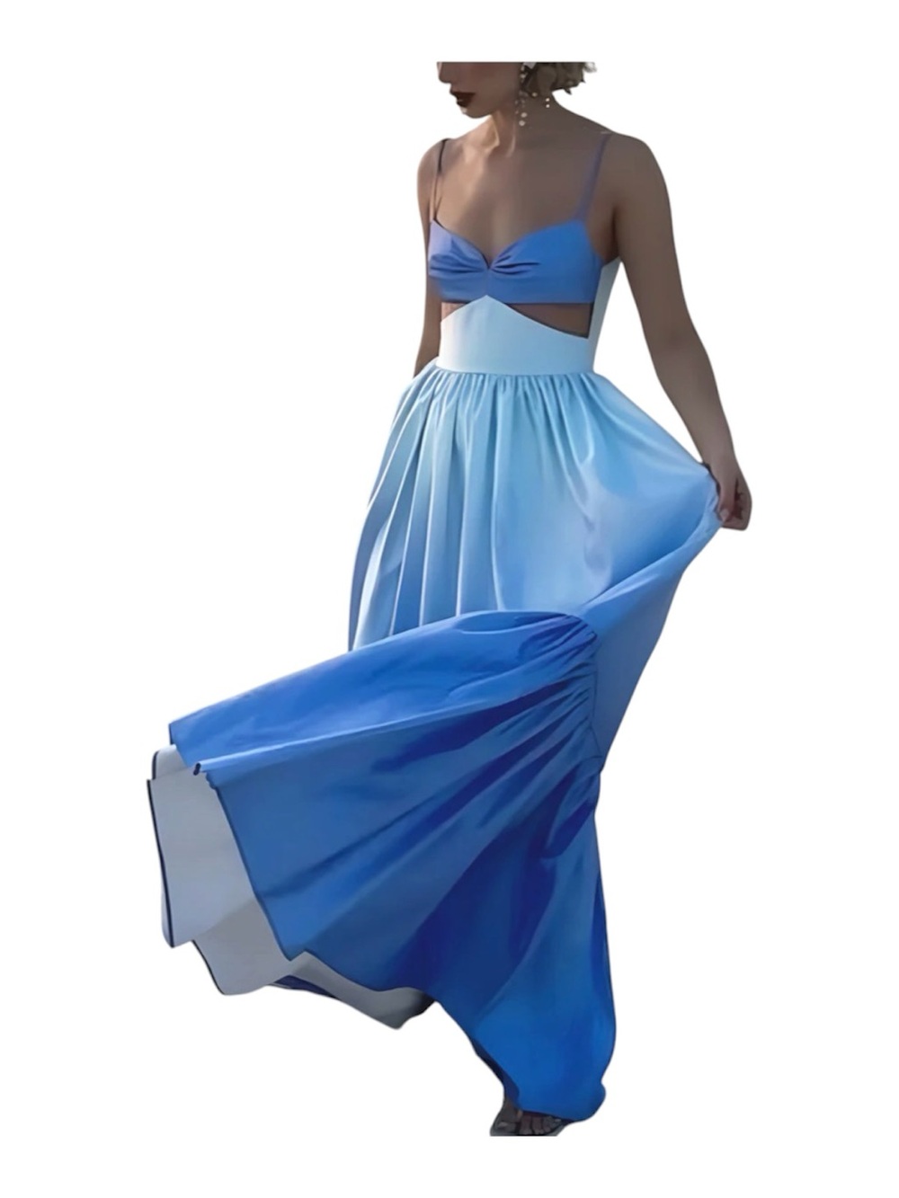 NWT Commense Blue Ombre Cutout Maxi Dress XL Resortwear Orig $49